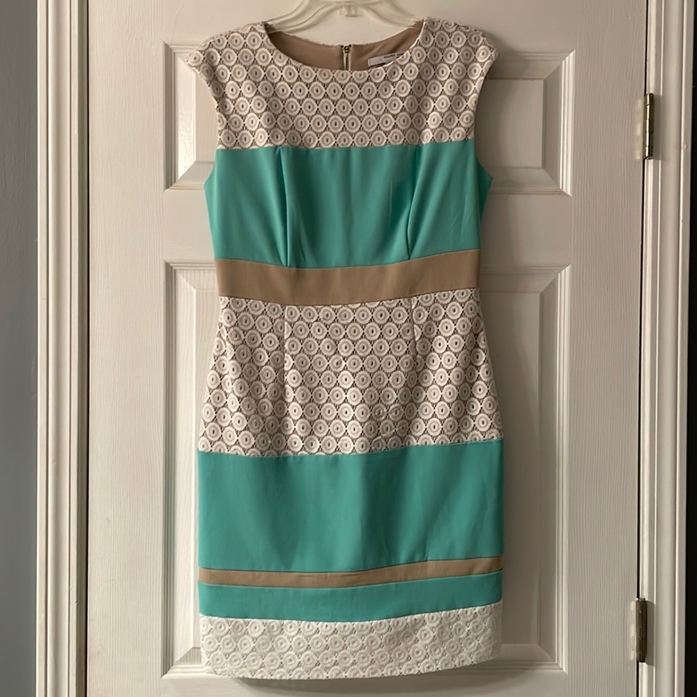 Teal, Tan and White Dress
